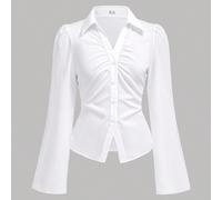 Blouse à col en V et volants avec manches évasées pour adolescentes, taille cintrée, chemise noire à manches longues, vêtements sorciers, chemisier à boutons, concert, aéroport, Nouvel An, Saint-Valen