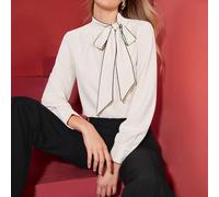 Blouse À Col Noué Et Liseré Contrastant L,M,S,XL,XS,XXL,XXSUnicoloreTissu tissé