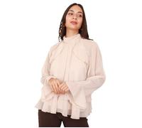 Blouse à coupe ample.Possède une doublure.Col froncé légèrement montant.Se ferme par deux boutons au dos.Bas de la blouse, poignets S/M