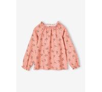 Blouse à fleurs en velours milleraies fille rose poudré 5A