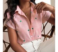 Blouse à manches avec pétales brodés au hasard, mode minimaliste, convient pour l'été L,M,S,XLCœur,Fruits & légumes,PlantesTissu tissé
