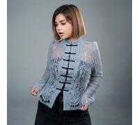 Blouse à manches longues avec boutons noirs à la taille et dentelle blanche, style rétro de palais, nouvelle chemise de style chinois, blouse à manches longues en dentelle blanche, Top en dentelle sem