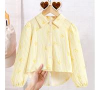Blouse à manches longues avec nœud rayé pour jeunes filles 6Y,7Y,8Y,4Y,5YgraphiquePolyester