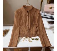 Blouse à manches longues pour femmes avec col français à bordure en dentelle et boutons devant. Blouse en dentelle blanche pour jeunes filles L,M,S,XL,XSUnicoloreTissu tissé