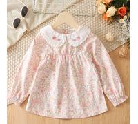 Blouse à manches longues pour jeune fille avec col Peter Pan et imprimé floral style casual 6Y,7Y,4Y,5Y,2-3YPlantesÉtoffe