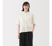 Blouse à manches mi-longues en mélange de lyocell à col droit pour femme Bleu cendré L