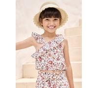 Blouse à volant asymétrique fille imprimée fleurs écru 5A
