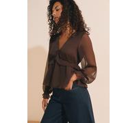 Blouse à volants avec manches transparentes - Bianca - S - Chocolat - Femme - Etam