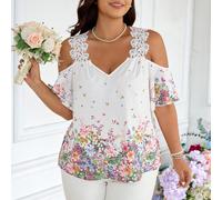 Blouse ample à imprimé floral avec épaules découvertes pour grandes tailles, idéale pour les vacances 0XL,1XL,2XL,3XL,4XL,5XLFloralTissu tissé