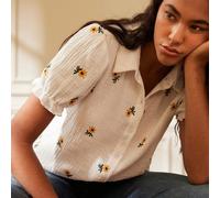 Blouse ample à manches courtes avec broderie de style vintage français, élégante et , pour les jeunes femmes, printemps/été L,M,S,XLPlantesTissu tissé