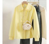 Blouse ample à manches longues et col claudine blanc, style preppy polyvalent et doux avec un volant français unique. Vêtements d'automne/hiver pour la rentrée scolaire 14Y,13Y,16Y,15YUnicolorePolyest