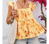 Blouse ample en tissu tissé imprimé d'avion pour femmes, idéale pour les vacances L,M,S,XL,XS,XXL,XXS,XXXL,XXXXLPlantes,Tout ImpriméTissu tissé
