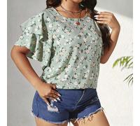 Blouse ample et confortable pour femmes grande taille, style romantique avec imprimé léopard, double volants, manches courtes, décontractée et polyvalente, nouvelle collection printemps/été, idéale po