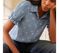 Blouse ample et élégante à manches courtes avec broderie de style français rétro, convient aux jeunes femmes au printemps/été L,M,S,XLPlantesTissu tissé