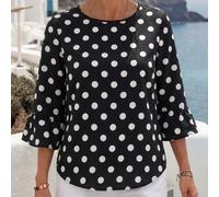 Blouse ample femme à col rond avec volants, manches 3/4, imprimé pois. Hauts à manches trois-quarts L,M,S,XL,XS,XXL,XXSPoisTissu tissé