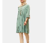Blouse ample plissée vert menthe modeste pour femmes GDfashion avec poignets à boutons roulés. Top tunique casual à manches mi-longues pour l'islam L,M,S,XL,XXLTissu tissé