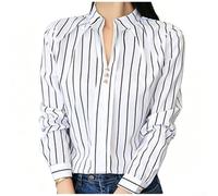 Blouse Ample Rayée pour Femme en Polyester | Design rayé élégant, col montant classique, manches longues, coupe ample, confort quotidien(Striped Color XXL)