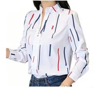 Blouse Ample Rayée pour Femme en Polyester | Design rayé élégant, col montant classique, manches longues, coupe ample, confort quotidien(Multi-Stripe Color XL)