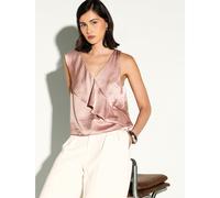 Blouse asymétrique à volants col V sans manches, finition satin, top rose poudré pour un look chic décontracté, élégant pour le printemps et l'été, idéal pour le bureau L,M,S,XL,XS,XXL,XXS,XXXL,XXXXLT