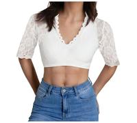 Blouse Basique Classique Élégante À Insertions De Dentelle Pour Femme, Haut De Superposition Polyvalent Compagnon Du Costume Dirndl Traditionnel Bavaroise De L’Oktoberfest, Coupe Confortable Adaptée