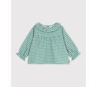 Blouse bébé en coton manches longues imprimée vichy caurs Petit Bateau - vert - Taille 3 mois 3M vert/blanc