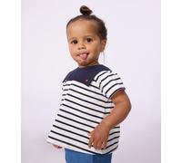 Blouse bébé en coton rayure marinière à col brodé Petit Bateau - blanc - Taille 3 mois 3M blanc/bleu