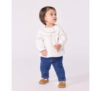 Blouse bébé en popeline de coton manches longues, à col et brodée Petit Bateau - blanc - Taille 3 mois 3M blanc