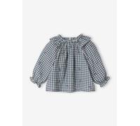 VERTBAUDET Blouse Bébé Fille Vichy Coton Manches Longues Bleu grisé 6M(67CM)