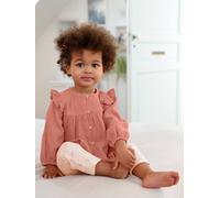 Blouse bébé gaze de coton à volants vieux rose 9M(71CM)