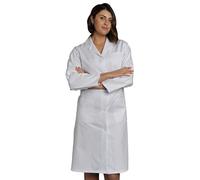 Blouse Blanche 100% Coton médicale Femme Manche Longue agroalimentaire Industrie Boutons Pressions (FR/ES, Alpha/Lettres, TG, Taille Normale, Taille Normale, Blanc)