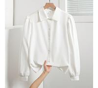 Blouse blanche ample à manches longues avec col Peter Pan, Top à volants français polyvalent et doux dans un style preppy unique, convient pour le printemps/automne, vêtements de rentrée scolaire 14Y,