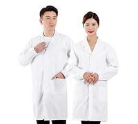 Blouse Blanche Chimie Lycee Coton Manche Longue Blouse Medicale Femme Chemise de Médecin Médical avec Poche et Bouton Scolaire de Chimie Chemisiers Lycée College Étudiant Industriel (D-White, XL)