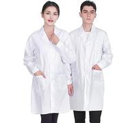 Blouse Blanche Chimie Lycée Laboratoire, Coton Blouse Blanche Collège 14 Ans Longues Blouses Medicale Auxiliaire De Vie De Travail, Adaptée Aux éytudiants,Infirmière, Physique,Cosplay (White, S)