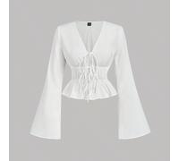 Blouse blanche élégante à manches évasées avec nœud devant pour femmes,Top pirate vintage,Hauts bohèmes hippie pour tea party,été,vacances,bal de promo,festival,remise des diplômes L,M,S,XL,XS,XXL,XXS