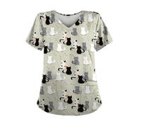 Blouse Blanche Femme col en V Manches Courtes Médicale et esthticienne avec Poches Élastique Tunique Anti-Rides Uniforme Confortable Infroissable Multiples Vêtements Tenue Aide Kiné Ergothérapeute