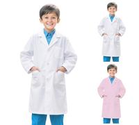 Blouse Blanche Lycée Coton pour enfant, Fille Garçon Manche Longue Chemise Médecin Médical avec Poche et Bouton pour Chimie étudiant et Lycée Hospital Industriel Costumes d'Halloween écolier primaire