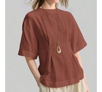 Blouse bohème style caramel à manches 3/4 pour femmes, tenue décontractée simple et pour le quotidien, les affaires, le bureau, l'enseignement L,M,S,XSUnicoloreTissu tissé