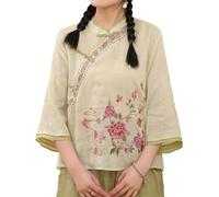 Blouse brodée Florale Tops Retro Chinois Grenouille Bouton Tees Chemises col Traditionnel (Apricot 1,TP)