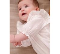 Blouse cérémonie brodée naissance manches longues blanc 3M(60CM)