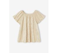 Blouse cérémonie en lamé effet plissé fille manches papillon or 2A