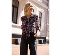 Blouse chiffon léopard à col lavallière et manches longues