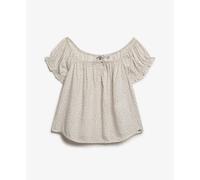 Superdry 1/2 Button Woven Short Sleeve Top Beige XS Femme