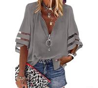 Blouse col en V en polyester avec manches semi-évasées