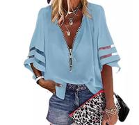 Blouse col en V en polyester avec manches semi-évasées