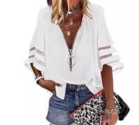 Blouse col en V en polyester avec manches semi-évasées