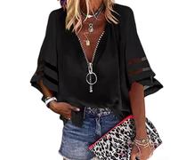 Blouse col en V en polyester avec manches semi-évasées