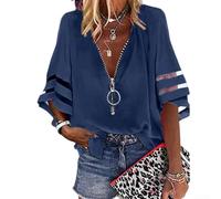 Blouse col en V en polyester avec manches semi-évasées