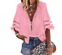 Blouse col en V en polyester avec manches semi-évasées