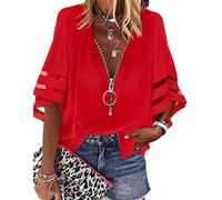 Blouse col en V en polyester avec manches semi-évasées