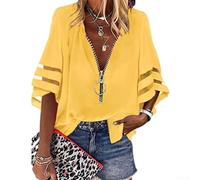 Blouse col en V en polyester avec manches semi-évasées
